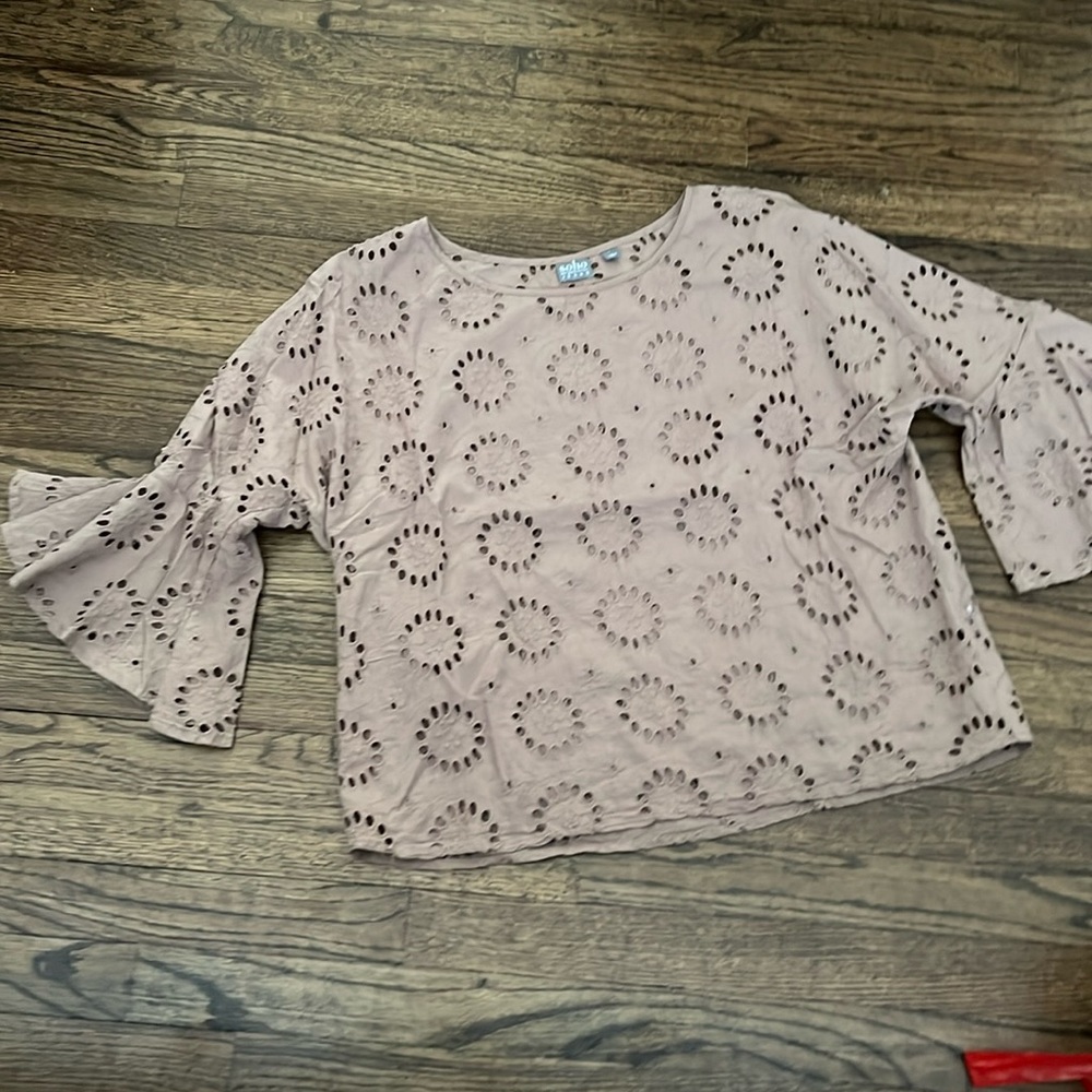 Size L New York and Company Brown Top with eyelet design and bell sleeves